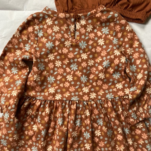 NWT Carter's Baby Girl 2-Piece Dress Set 12 mo Light Brown Floral + Diaper Cover - Picture 6 of 10